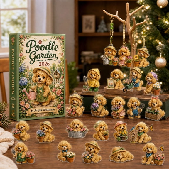 2026 New Christmas Poodle Garden Advent Calendar,24Pcs 2D Flat Figurine Collectible,Cute Animals 24 Days of Christmas Countdown Calendar Crafts,Xmas Decorations for Tree Window and Gifts