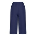 thumbnail image 5 of Aloohaidyvio Ladies Pants,Womens Solid Color Casual Loose Broad Leg Straight Barrel Cotton Linen Capris Pants, 5 of 6