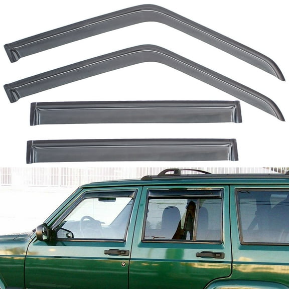 4Pcs Vent Smoke Window Visor, Side Window Sun Rain Guard With Outside Mount Tape-On Type, Custom Compatible With For 1984-2001 Cherokee 4-Door Only