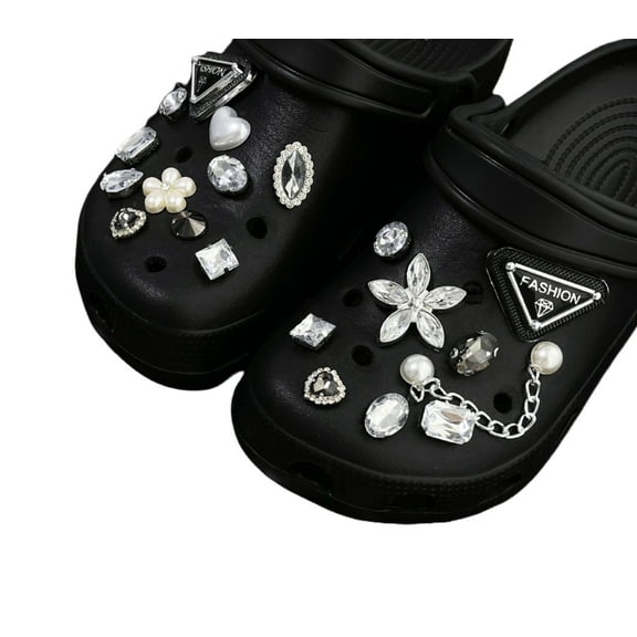 20 PCS Rhinestone Pearl Shoe Charms with Chains Fits for Croc Clog Sandals for Women Girl Party Favor Birthday Gifts