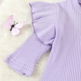 thumbnail image 4 of SGFCWSX Girls 3 Piece Set Newborn Winter Outfits Ribbed Ruffle Sleeve Top, Pants and Bow Headband Sets Purple Size 1-2T, 4 of 9