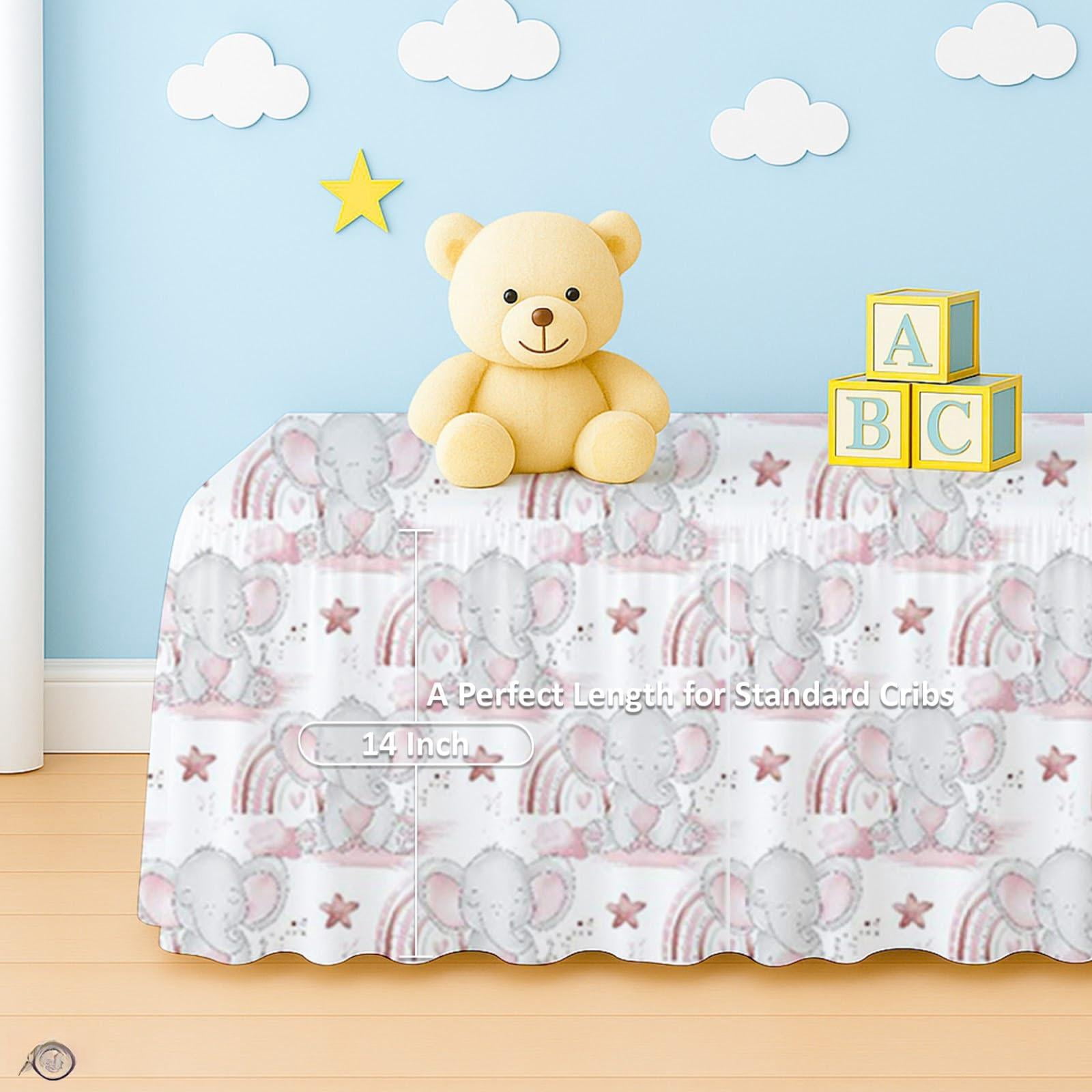 Skirt Dust Ruffle  Soft & Durable Bedding For Or Fits Standard 28" X 52" With 14" Drop Classic Ruffled Design Cute Elephant