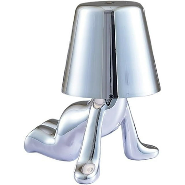 Graflsoa Lampe Mini Statue Penseur Argenté - Tactile à Intensité Réglable, Pose Créative, Décor Moderne pour la Maison et le Bureau
