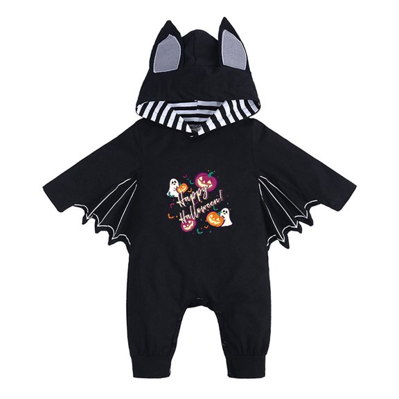Gunia Baby Boys Girls Halloween Bat Outfit Role Play Romper Jumpsuit Cute Long Sleeve Soft Fall Outfits Black 0-3 Months
