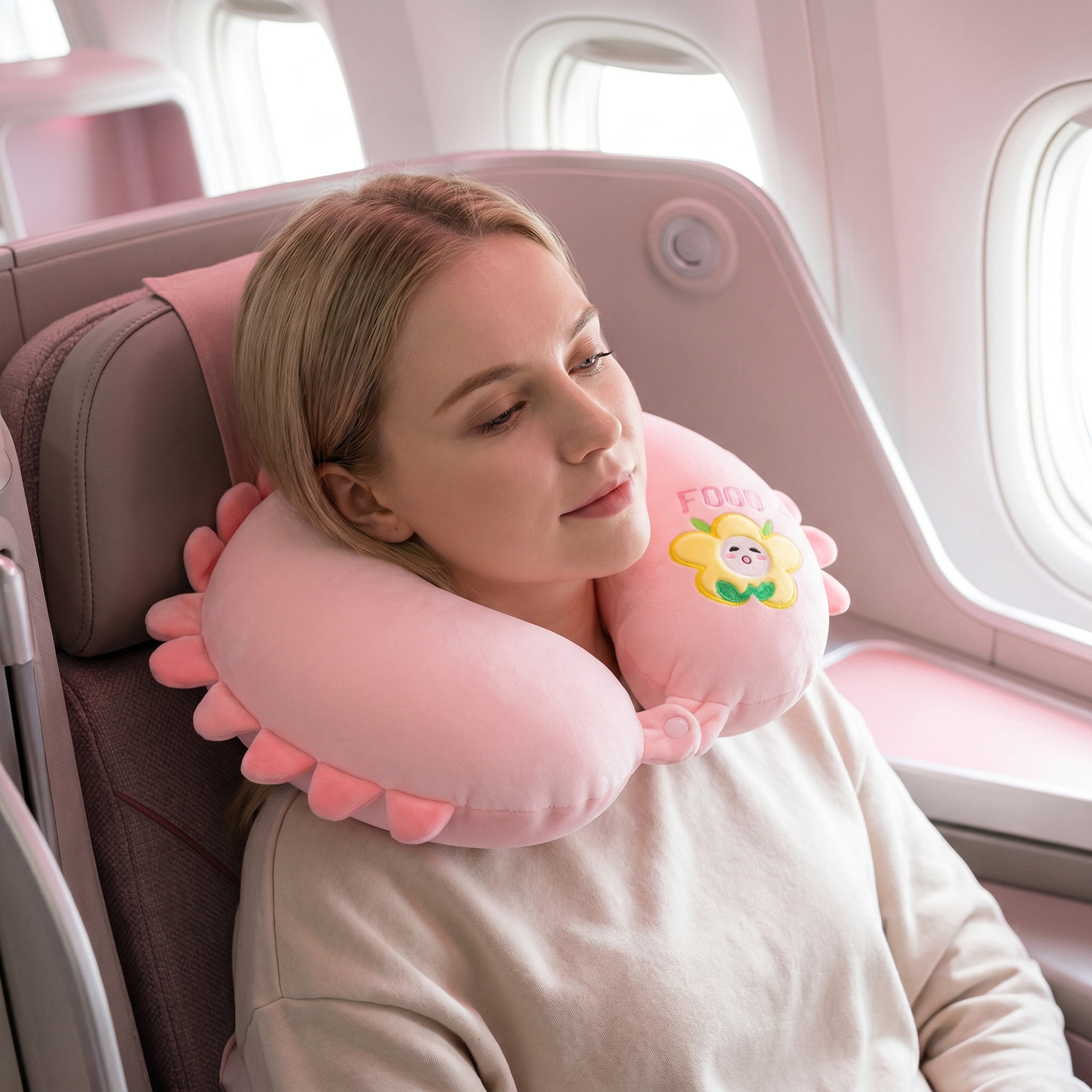 Unique Bargains Memory Foam Neck Pillow U Shape Sunflower Neck Pillow Pink 12"x12"