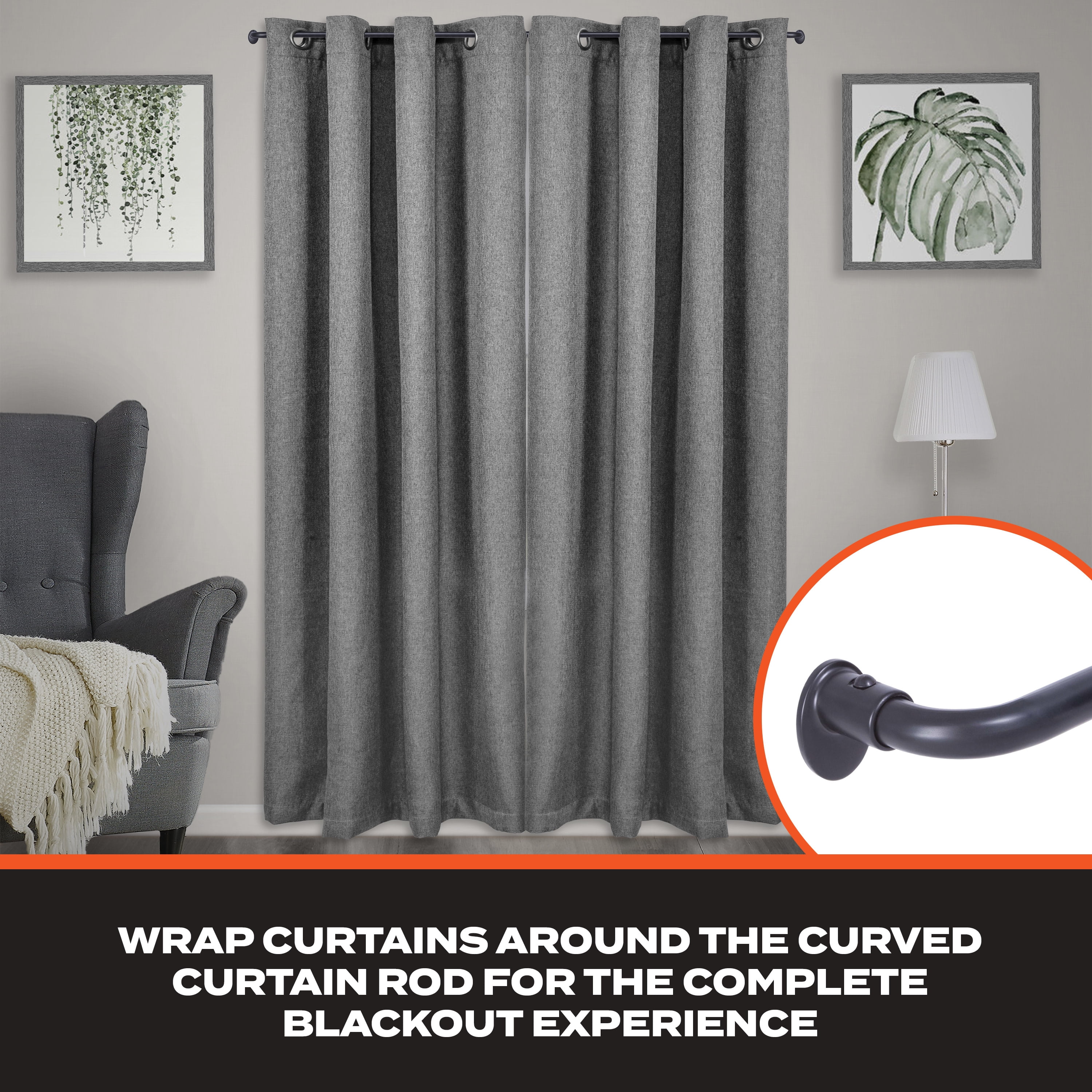 Sun Zero 5/8" Wrap Around Blackout Curtain Rod, 28-48”, Black