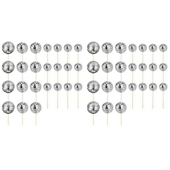 48Pcs Disco Ball Cupcake Toppers Happy Birthday Cake Topper Disco Ball Cake Picks Theme Cake Decor for Disco Theme Party