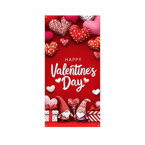 Heart Door Decoration for Valentine's Day, Polyester Door Cover and Wall Hanging, Festive Party Decor for Home Entryway Living Room, Easy to Hang Holiday Decorative Curtain