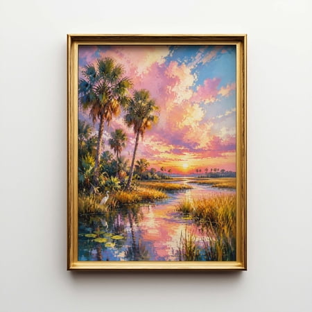 Florida Marsh Impressionist Coastal Landscape Poster Unframed Paper Print