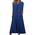 thumbnail image 2 of Zorckvet Dresses for Women Short Sleeve Loose Long Casual with Pockets V Neck Button Down Womens Dress Trendy, 2 of 5