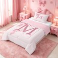 thumbnail image 2 of meiyoeat pink Initial Letter M Twin Comforter Sets,Dreamy Princess Bow Kids Bedding Set,Pink Reversible,2pcs,1 Comforter and 1 Pillowcase, 2 of 7
