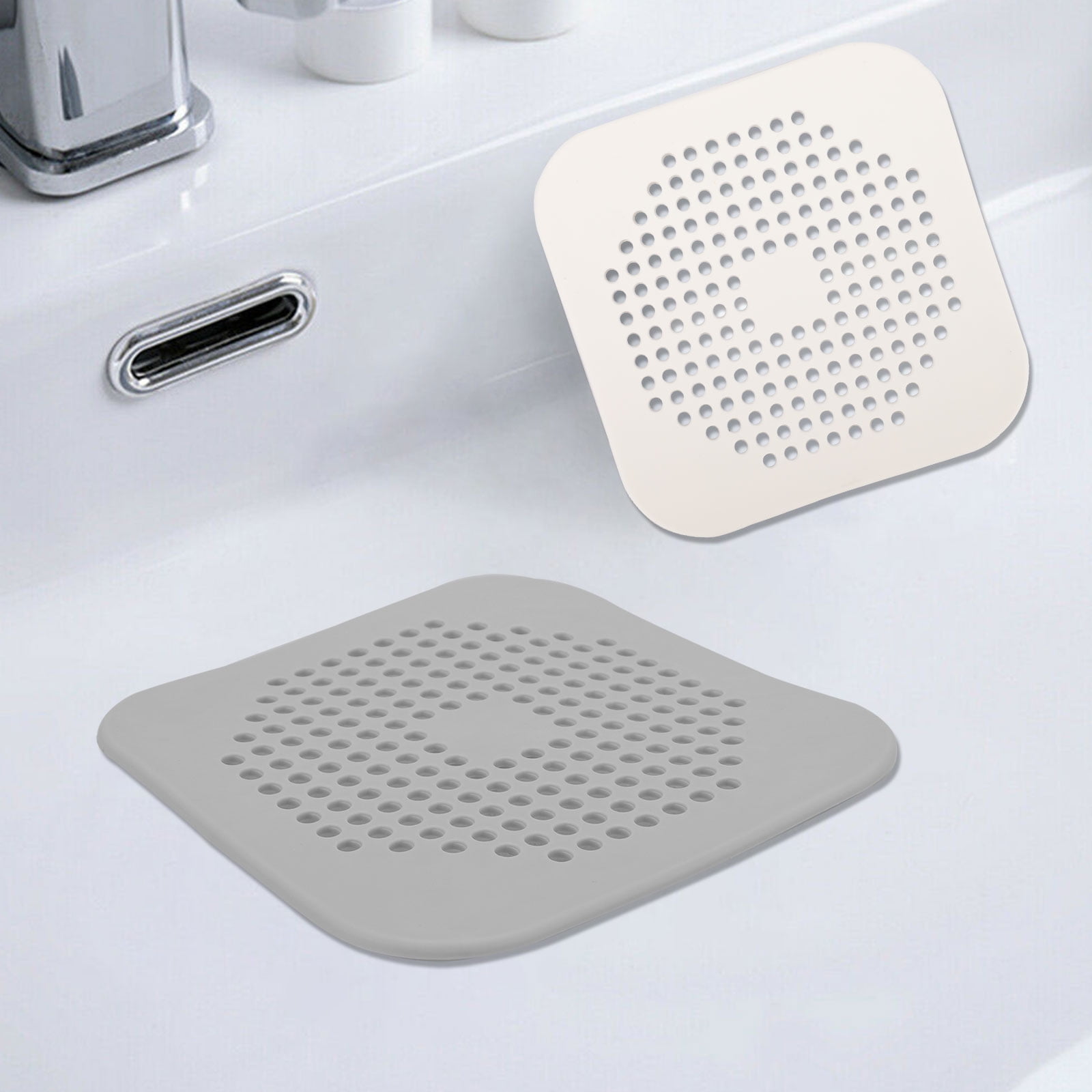 TSV Square Drain Cover for Shower, 5.5-inch TPR Drain Hair Catcher Flat