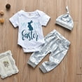 thumbnail image 2 of Mercatoo Easter Outfits for Toddler Girls Girl's Clothes Sets Letter Printed Romper 𝐑abbit Prints Sweatpants with Hats 3 PCS Sets, 2 of 9