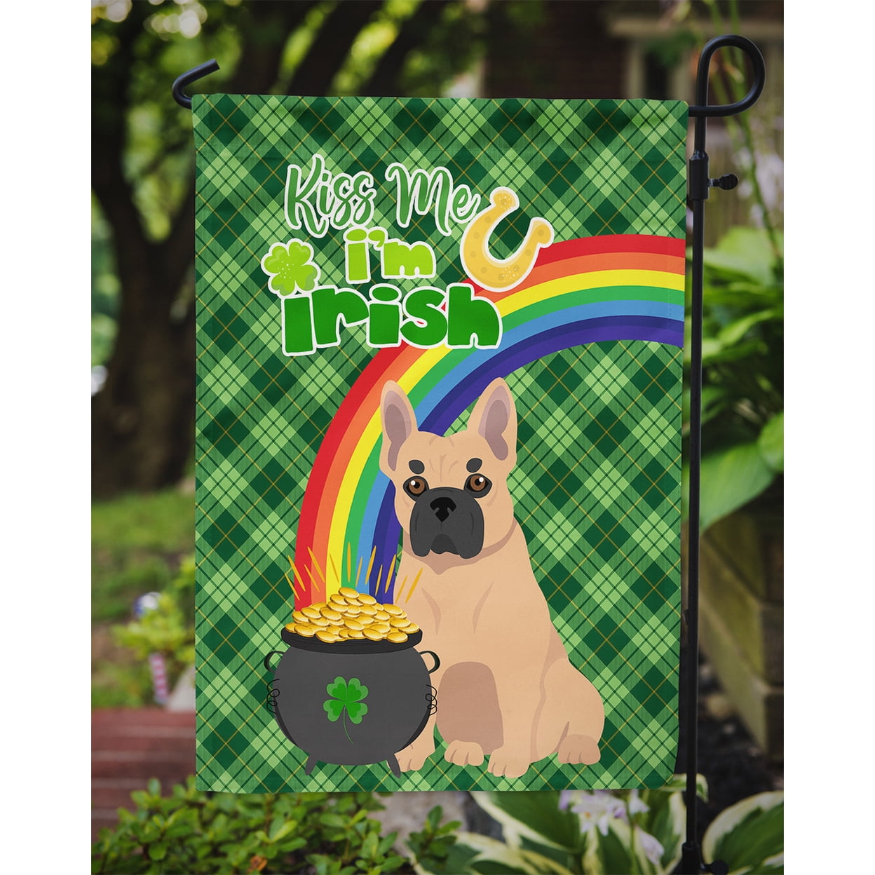 Fawn French Bulldog St. Patricks Day Flag Garden Size