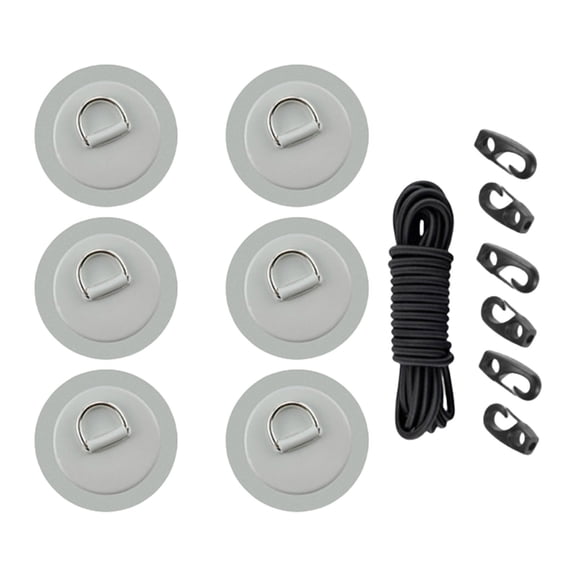 YIEMEEN Pack of 6 Stainless Steel D Rings Pad for Inflatable Boats Kayaks Canoes Surfboard Secure Rope Tying with PVC Backing