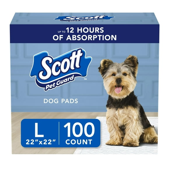 Scott Pet Guard Dog Pads - Dog Training Pee Pads for Puppies, Medium & Large Dogs - Up to 12 Hour Absorbent Odor Control - Easily Disposable Dog Pee Pads - Siz