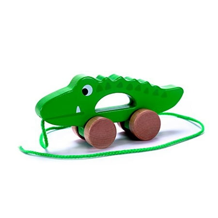 Donkey Pull Toy - Adorable Crocodile Wooden Pull Along Toy for Toddlers Boy & Girl, Rolls Easy, Sturdy String Attached