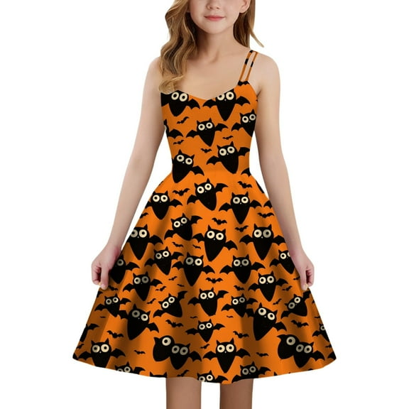 MUXiin Girls Dresses Size 14-16 Girls Halloween Dress A Line Strapless Party Gown With Elastic Back Zipper For Festive Occasions Age 5 14,s-Orange