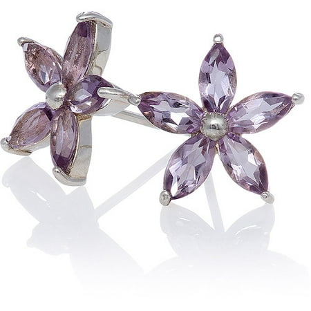 Amethyst Marquise Flower Stud Earrings
