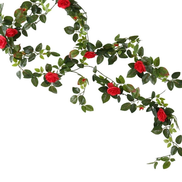 Rongfmy Artificial Rose Vine Fake Rose Vine Flower Vine Rose Garland Faux Leaves Flowers Red