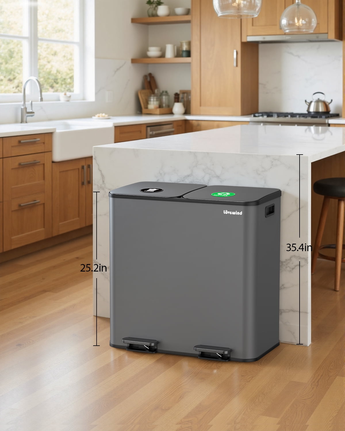 Kitchen Trash Can with Lid, 2 x 10.5 Gallon Garbage Cans for Kitchen, Step Trash Bin, Stainless Steel Trash and Recycle Bin Combo for Kitchen