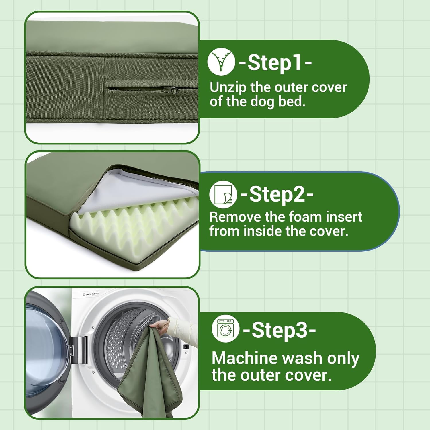 Outdoor Dog Bed Waterproof Washable, XXL Crate Pad 48 Inch, Cooling Wipeable Leather Pet Beds with Removable Cover Reversible, Durable Anti-Slip Kennel Pads 47"x29" Green