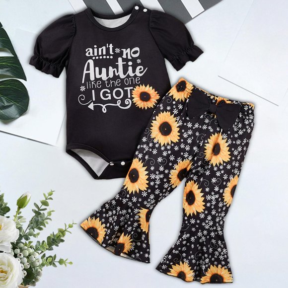 Conjunto de ropa para niña perfecl con camisetas y pantalones acampanados de 18 a 24 meses