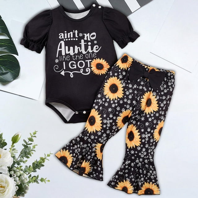 Conjunto de ropa de verano para niña, conjunto de ropa para niña, camisetas, pantalones acampanados florales con parte inferior de campana para uso en 6 a