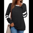 thumbnail image 1 of Camisetas de Larga para Mujer, Camisetas Casuales con Cuello Redondo y Bloques de Color, Ropa de Moda de Otoño, Conjuntos Modernos Negro XL, 1 of 8
