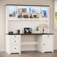 thumbnail image 2 of Uforic Farmhouse 61" Computer Desk with Hutch,  Executive Desk with LED Lights &Storage Cabinet, White, 2 of 9