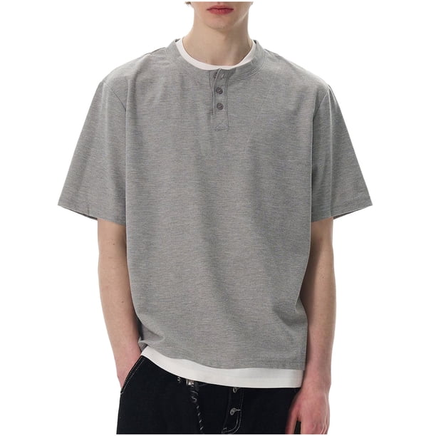 pstuiky camisetas camisas para hombre, Blusas/camisetas casuales de verano para hombre, de color liso y cuello redondo camisetas de hombre xxl