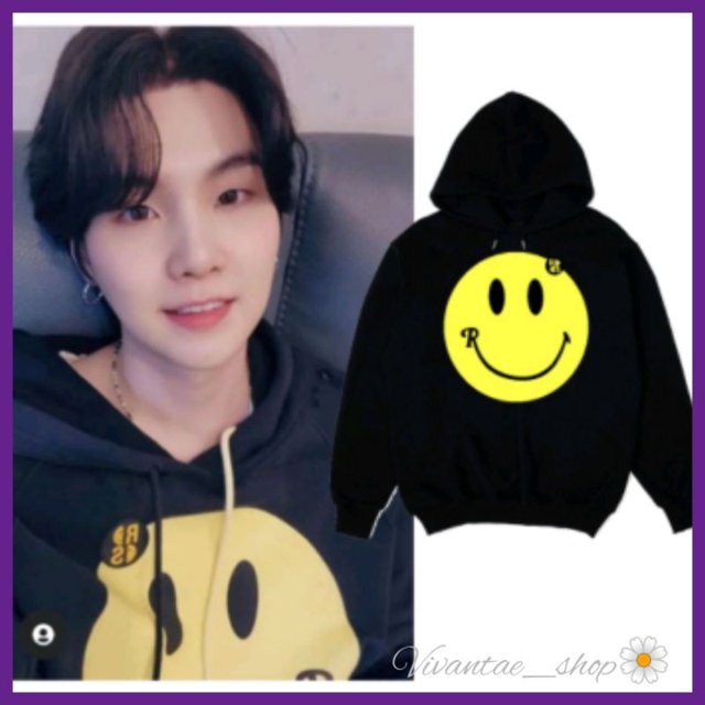 Sudadera con capucha sonrisa "R" BTS SUGA MIN YOONGI BANGTAN Outfit coreano KPop estilo de moda serigrafía grande emot/emoticon SMILE