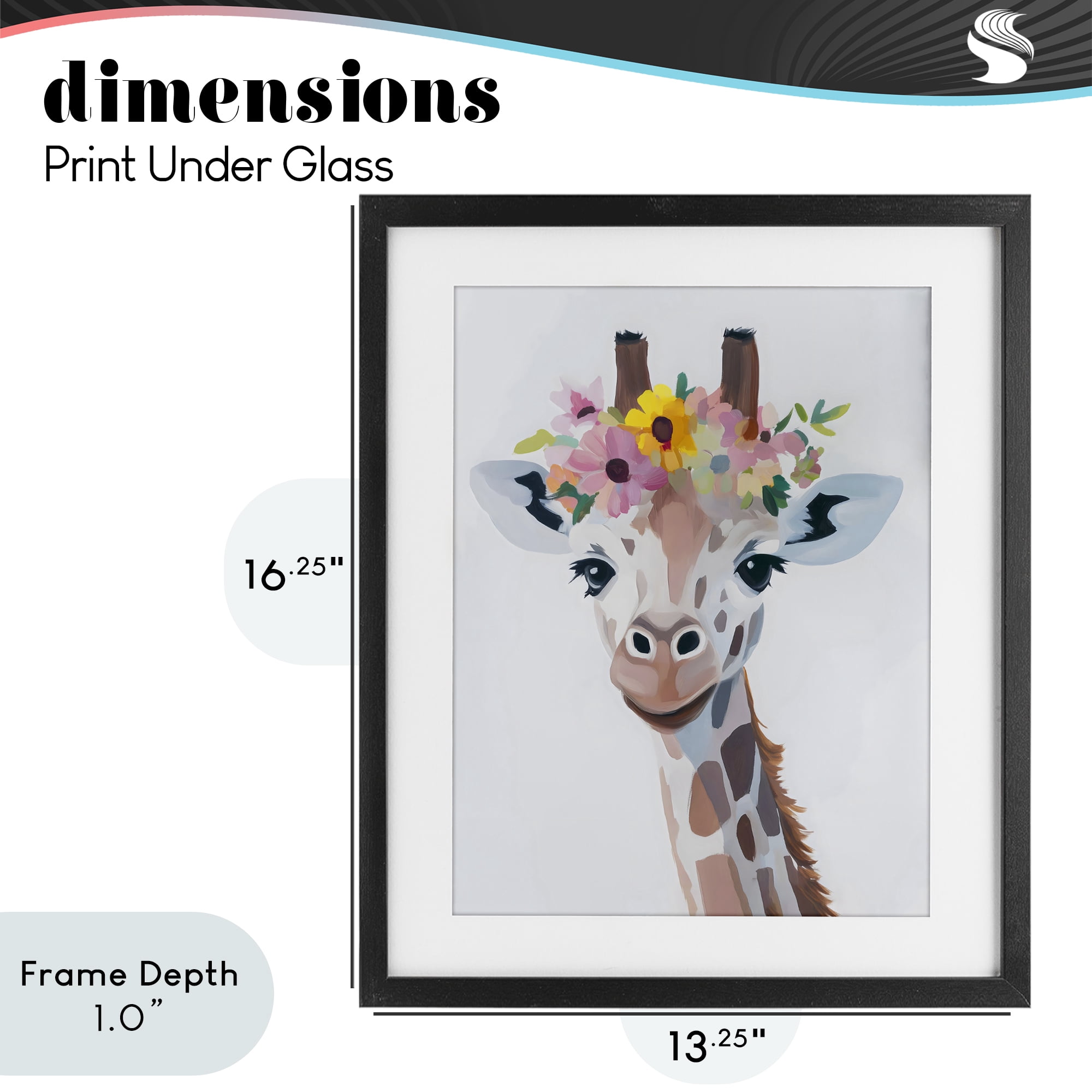 Stupell Industries Flower Crown Giraffe Black Framed Print Under Glass, design by The Prints Vibe