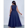 thumbnail image 2 of Plus Size Navy Blue Solid Cross Deep V-Neck A-Line Maxi Dress Loose Flowy Casual Everyday Wear, 2 of 7