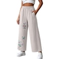 thumbnail image 3 of VBVC Women's Pull-On Floral Embroidered Pants, Wide Leg Cropped Palazzo Trousers For Women, Ladies' Summer Breathable Pants with Pockets,Gray,M-4XL, 3 of 7