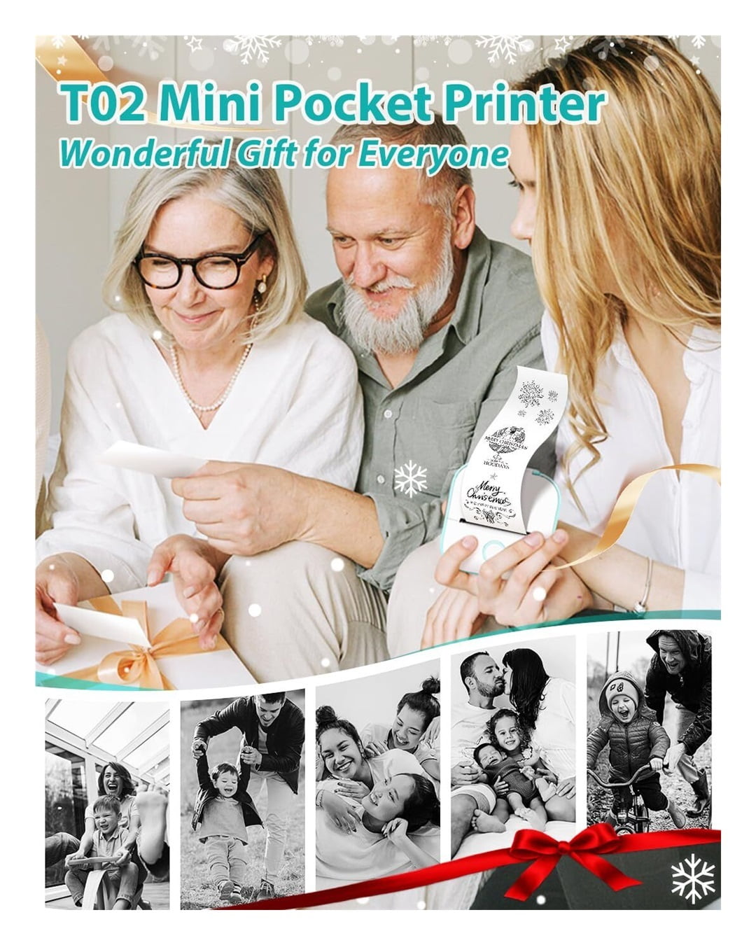 Sticker Printer- T02 Print Pods Mini Sticker Printer Maker, Inkless Machine Portable, Bluetooth Thermal Pocket Photo Maker for Study Notes, Daily, Photos, DIY