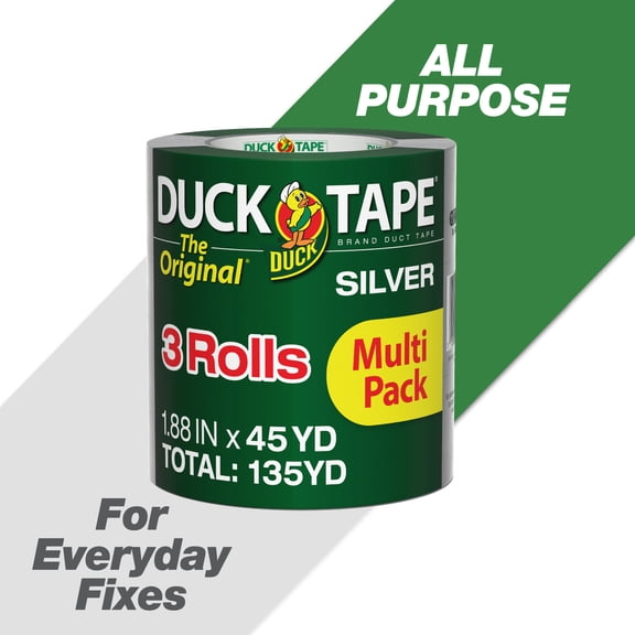 The Original Duck Tape Brand Duct Tape, 1.88 in. x 45 yd., 3 Rolls, Silver