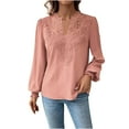 thumbnail image 3 of Dazajoo Lace V Neck Tops for Women Long Sleeve Going Out Elegant Shirts Basic Solid Color Dressy Casual Fall Blouses 2024 Holiday Sales,Pink,XXL, 3 of 8