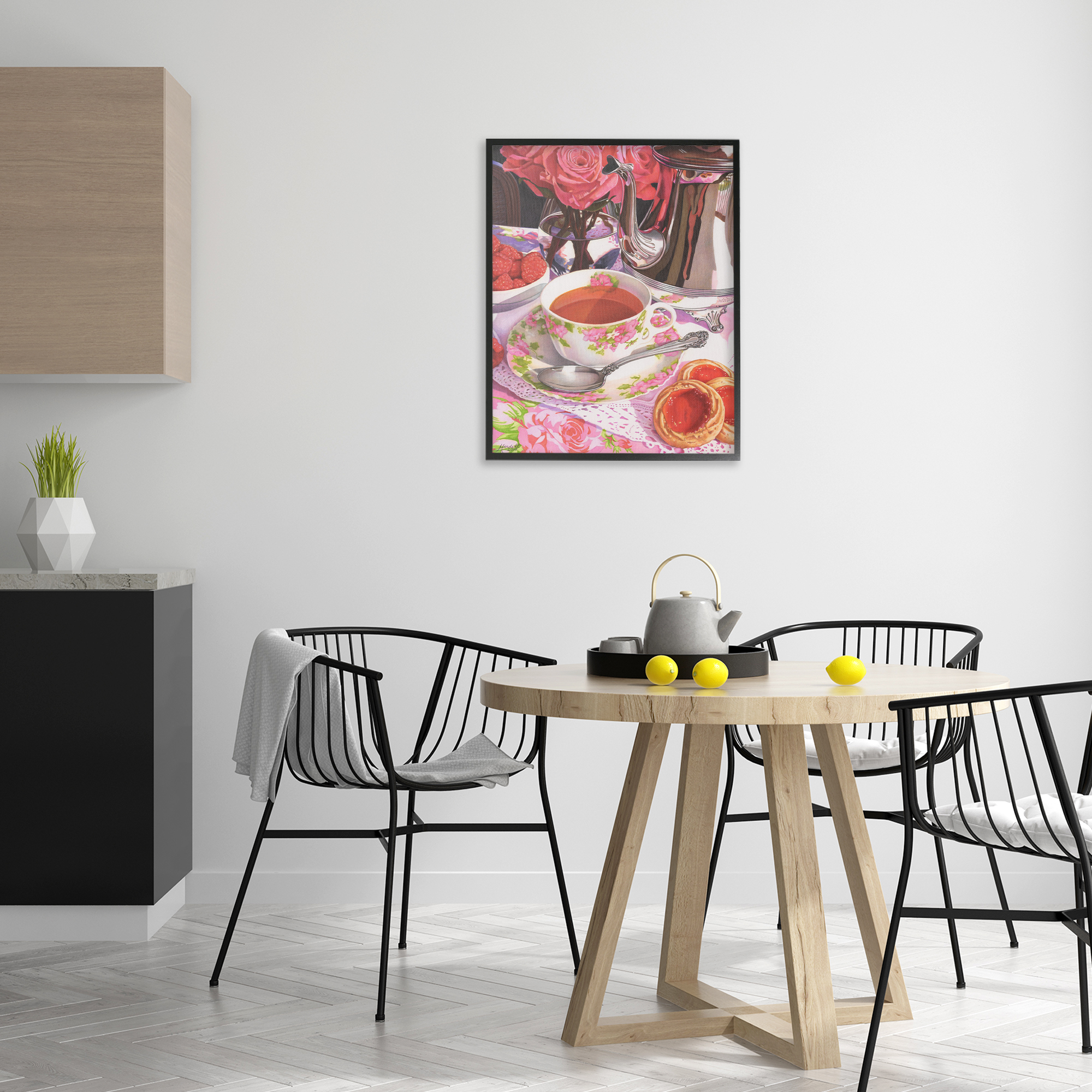 Stupell Industries Tea & Strawberry Cookies Food & Beverage Painting Black Framed Art Print Wall Art, 24 x 30