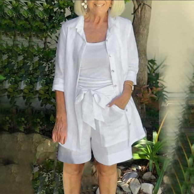 Tidyack , Top Pick, Chemisier à Manches Longues pour Femmes, Ensemble Camisole Sans Manches, Col Rabattu Uni, Tenue Décontractée, Tenue Quotidienne, Mélange de Coton, Mode Été, Style Mode Urbaine, pour Femmes