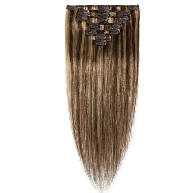 100 % Remy Extensions de Cheveux Humains à Clipser Cheveux Humains Soyeux Lisses 7 Pcs 15 clips