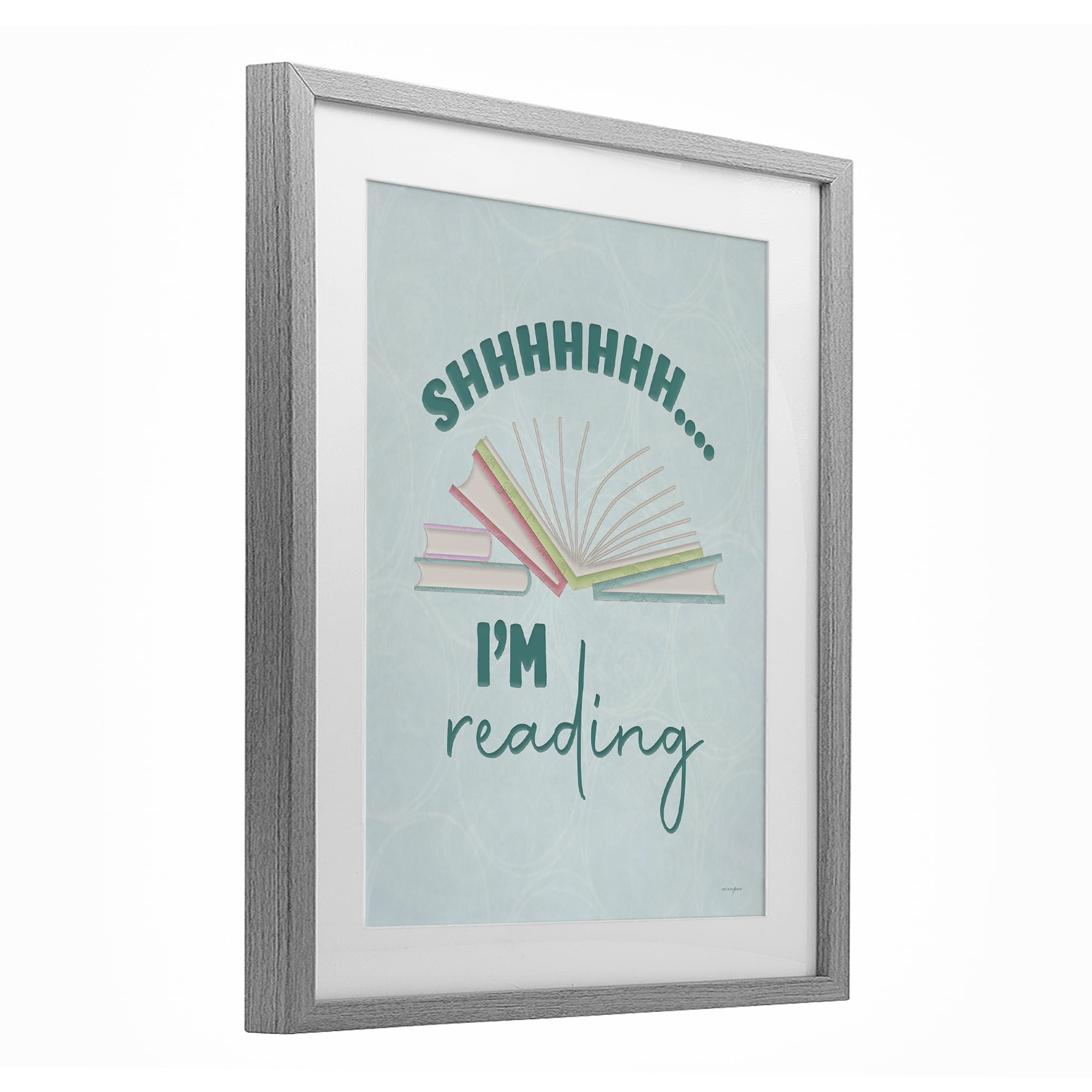 Stupell Industries Shhh I'm Reading Gray Framed Print Under Glass, design by Seven Trees Design