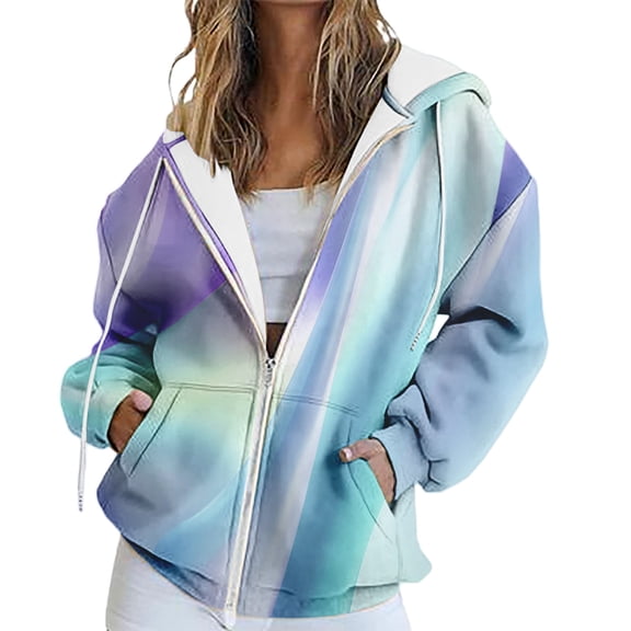 Bovemsi Sweatshirt for Women Zip Activewear Jacket Coat Printed Fall Outwear With Pockets Zip Up Hoodie