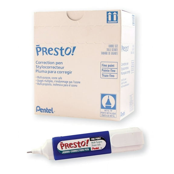 Presto! Jumbo Correction Pen Fine Point Metal Tip 12 ml/0.4 fl.oz., 12 Count