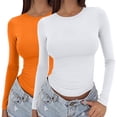 thumbnail image 2 of Long Sleeve Shirts for Women Outdoor Sports Basic Round Neck Slim Long Sleeve Knit Sweater Tops, 2 of 6
