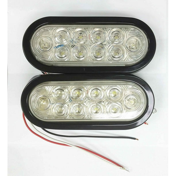 (2) White/Clear 6" Oval 10 LED Trailer Reverse Backup Light w/Grommet