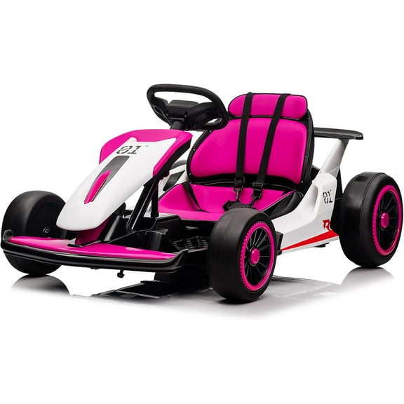 Garvee 24V Kids Electric Go Kart, Drift Kart for 6-12, Music Mode, 2 Speed, Pink
