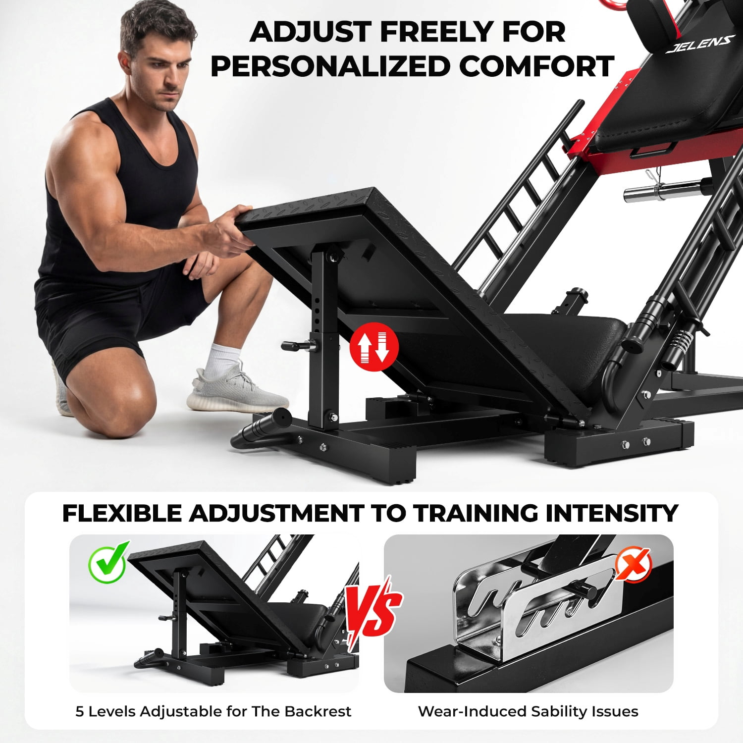 1100lb Leg Press Machine，Hack Squat Machine with linear bearings for Home Gym，with 100 LB Weight Plate workout equipment for Strength Training,Red