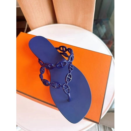 

2024 Women‘s New Chain Herringbone Slippers with Rubber Soles for Wearing Flat Bottomed Beach Shoes Casual Flip Toe Sandals LS