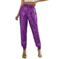 thumbnail image 3 of Loopsun Womens Casual Pants, Straight Leg Pants for Women, Women's Solid Sequin Elastic Waist Joggers Ankles Full Length Pants Purple, XL, 3 of 5